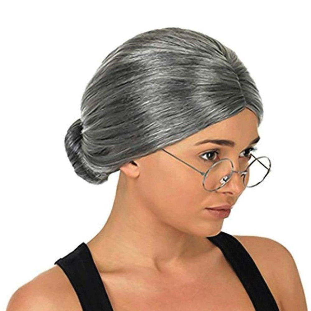 3 otters Costume Old Lady Wig with Glasses  100 Days of School Costume for Kids